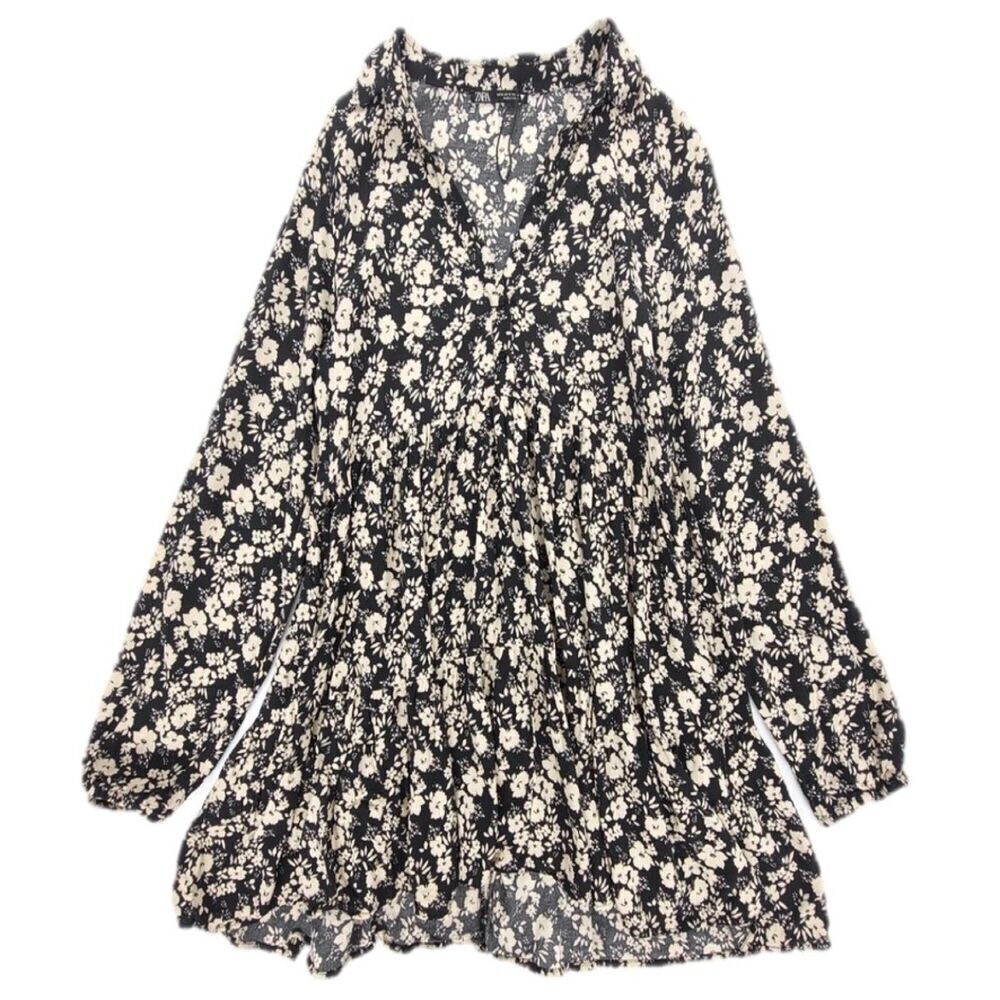 NEW Zara Cottagecore Oversized Babydoll Button Down Trapeze Shirt Dress Floral